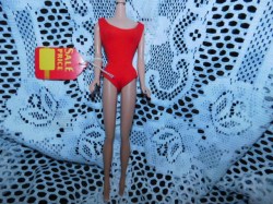 1960s BUBBLE CUT BARBIE MIDGE DOLL BODY, RED SWIMSUIT, NO HEAD